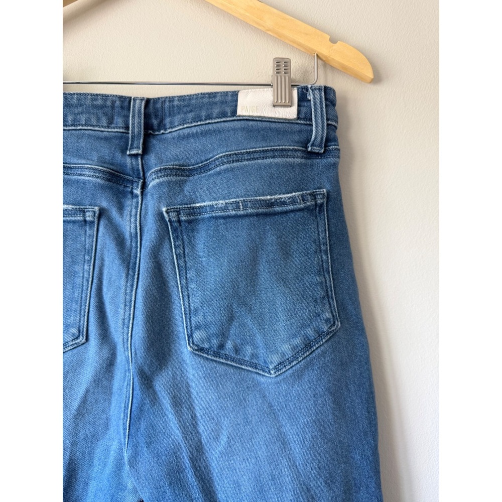 PAIGE Claudine High Rise Ankle Flare Jeans Medium Blue Raw Hem Size 29 - Picture 10 of 13